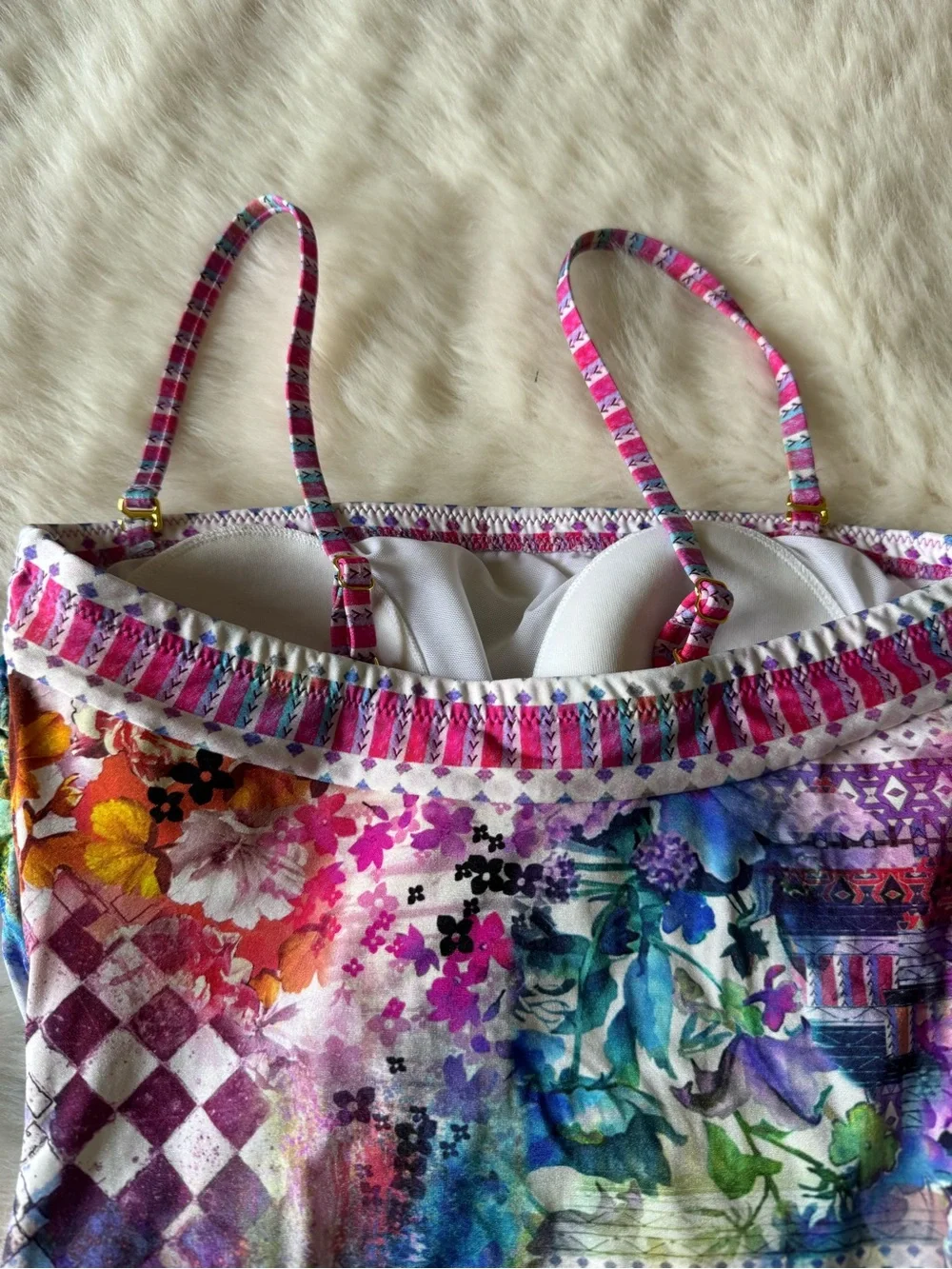 Gottex Multicolor Floral Mosaic One-Piece Swimsuit - Pink, Purple, Blue, Yellow
